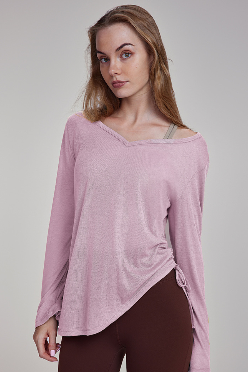 Women's Spring Side Drawstring Loose Yoga Long Sleeve Top