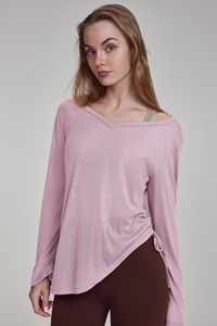 Women's Spring Side Drawstring Loose Yoga Long Sleeve Top