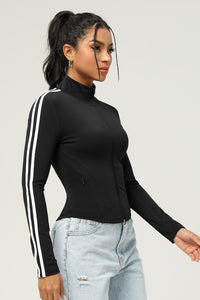 Women'S Zipper White Strips Sport Jacket