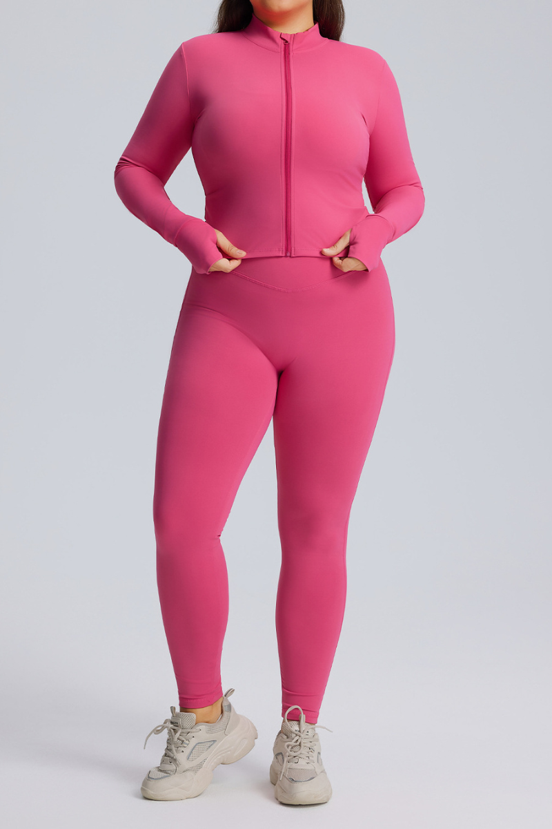 Plus Size Women's Set:Stand Collar Jacket And Leggings