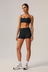 2 Pcs Set High Elastic Thin Strap Halter Neck Fitness Running Sports Bra + Push-Up Shorts