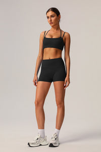 2 Pcs Set High Elastic Thin Strap Halter Neck Fitness Running Sports Bra + Push-Up Shorts