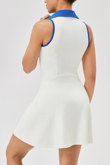 Women's Color-Block Polo-Collar Tennis Mini Dress