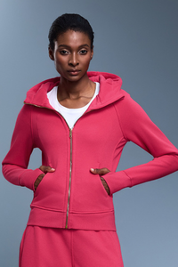 Women's Athletic Slim Full Zipper Finger Cuffs Hooded Jacket