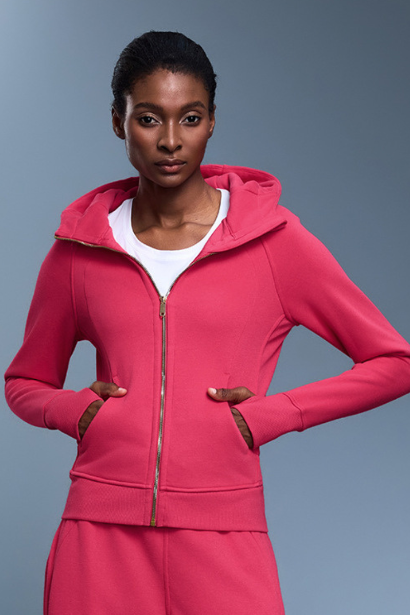 Women's Athletic Slim Full Zipper Finger Cuffs Hooded Jacket