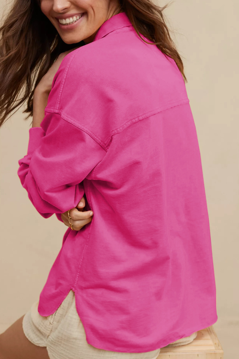 Semi-open collar long-sleeved shirt