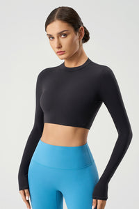 Women Slim-Fit Crop Naked-Feel Long Sleeve Yoga & Running Sportswear Top