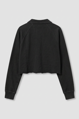 Women's Fall Cropped Collar Half Button Loose Sweatshirt
