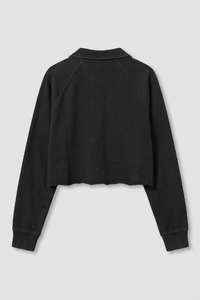 Women's Fall Cropped Collar Half Button Loose Sweatshirt