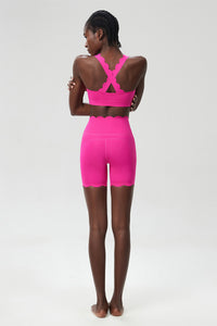 Women Wave-Edge Yoga Set: Double Shoulder Bra + Quick Dry Lycra Fitness Sports Shorts
