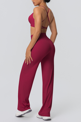 Women's Set:Thin Straps Cross Back Bra And Wide Leg Pants