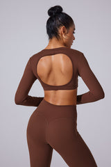 Women'S Brushed Skinny Deep V Backless Open Waist Short Sports Long Sleeves