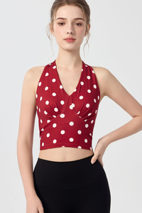 Women's Vintage Polka Dot Halter V-Neck Yoga Tank Top