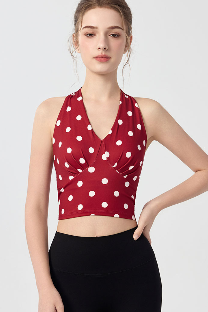 Women's Vintage Polka Dot Halter V-Neck Yoga Tank Top