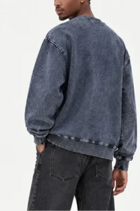 Unisex Fall 380G Heavyweight Washed Denim Relaxed Pullover