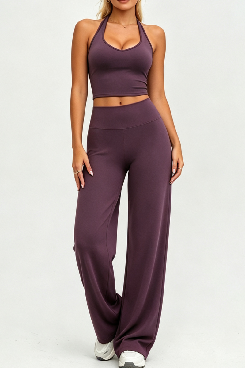 Women Halter Wide Leg Pants Yoga Two Piece Set