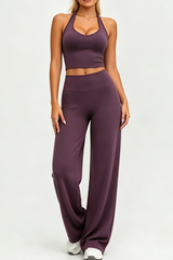 Women Halter Wide Leg Pants Yoga Two Piece Set