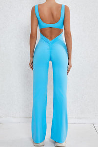 Women Hollow Out Back Micro Peach Hip Lift Sports Fitness Yoga Bodysuit