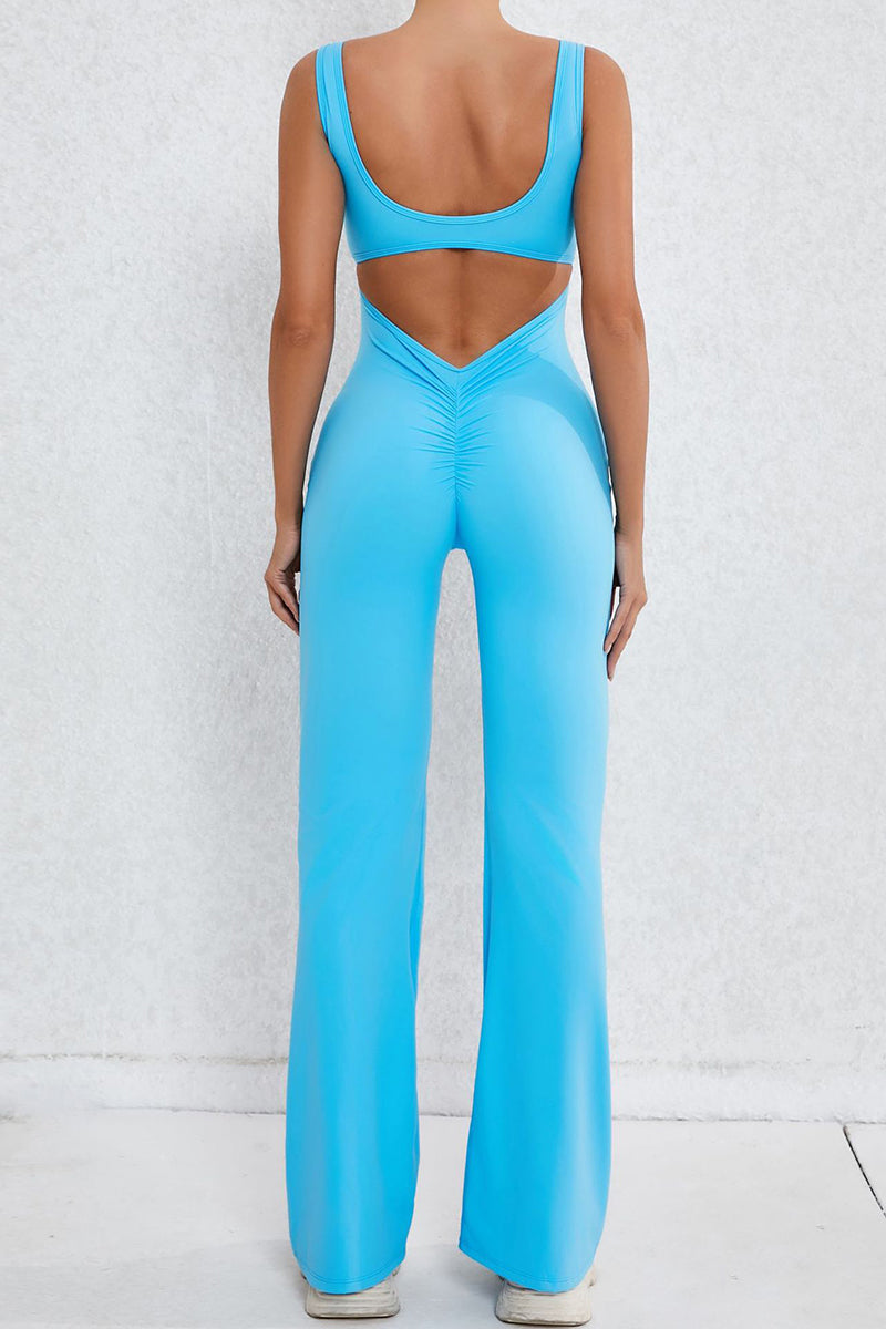 Women Hollow Out Back Micro Peach Hip Lift Sports Fitness Yoga Bodysuit