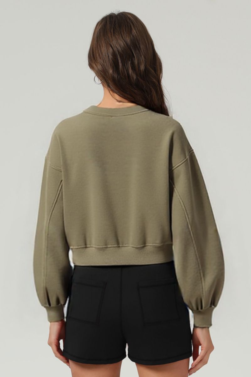 Women's washed velvet V-neck cropped sweatshirt
