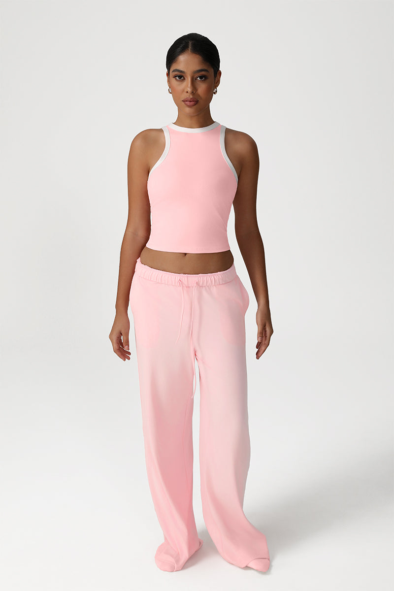 Women Loose-Fit Straight-Leg Yoga Set: Tank Top + Wide-Leg Pants