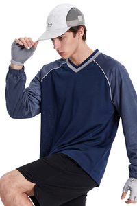Men's Mesh V-Neck Raglan Color Block Long Sleeve Jersey