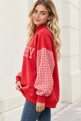 Women's Fall Christmas Letter Embroidery Mockneck Sweatshirt