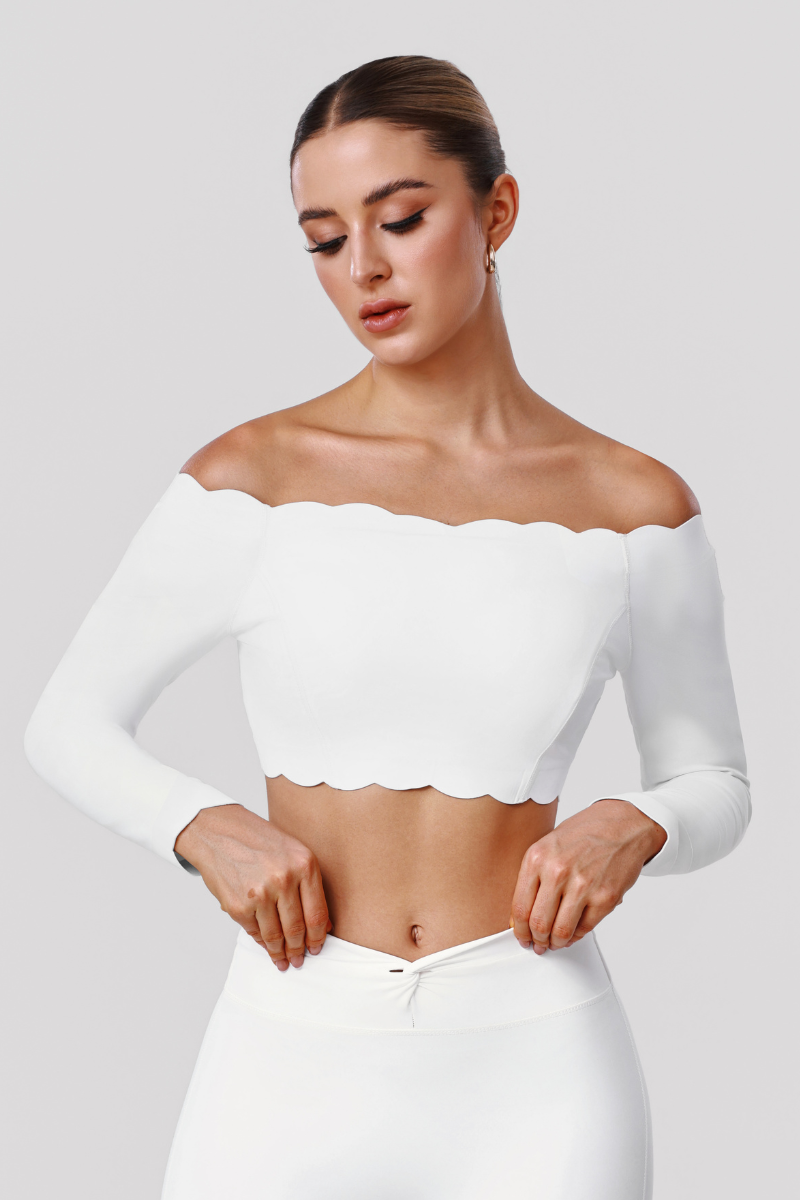 Women's Sports Ruffle Off The Shoulder Long Sleeve Yoga Top