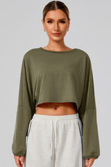 Women's Fall Cropped Drop Shoulder Long Sleeve Top
