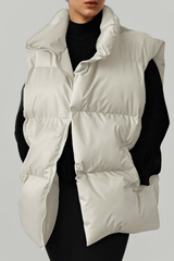 Women's stand-up collar relaxed cotton vest.