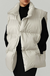 Women's stand-up collar relaxed cotton vest.