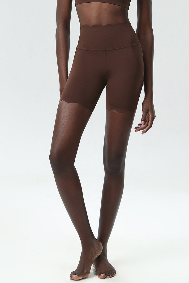 Women Wave-Edged High-Waist Quick-Dry Tight-Fit Yoga Cycling Mid-Length Sports Shorts