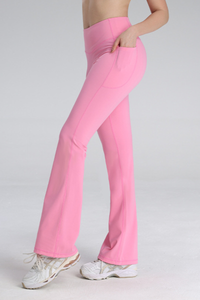 Women's High-Waisted Side Pocket Sports Flared Yoga Pants