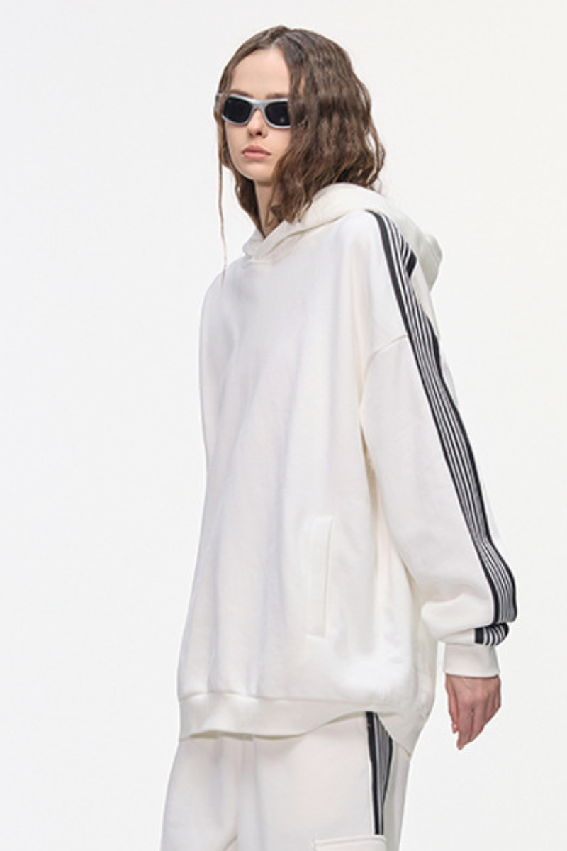 Women's 350g Color Block Side Stripe Ribbed Cuff Hoodie