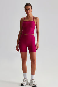 Women High-Waisted Peach Booty Yoga Set: Seamless Crotch Shorts + Y-Back Sports Bra