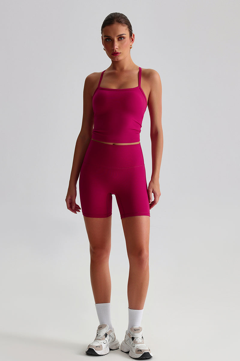 Women High-Waisted Peach Booty Yoga Set: Seamless Crotch Shorts + Y-Back Sports Bra