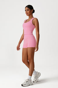 Women Slim Fit Quick-Dry Yoga Set: V-Neck Tank + High Waist Shorts