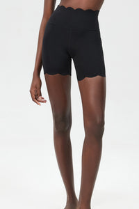 Women Wave-Edged High-Waist Quick-Dry Tight-Fit Yoga Cycling Mid-Length Sports Shorts