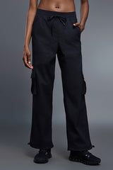 Women Fleece-Lined Cargo Jogger Adjustable-Cuff Utility Workout Pants