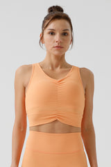 Women Eco-Friendly Drawstring Ribbed With Bra Padded Tight Back Yoga Fitness Sports Bra