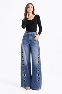Women's High Waist Retro Non-Stretch Baggy Wide Leg Jeans