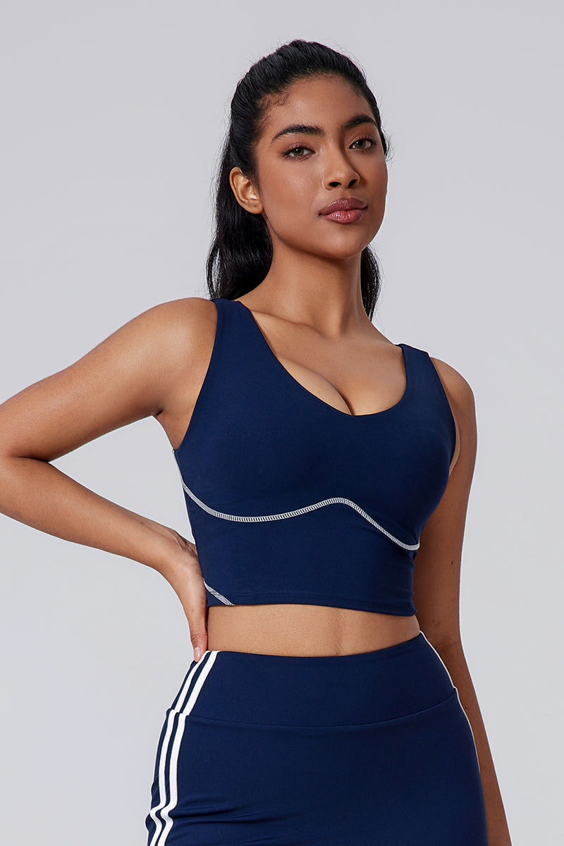 Women Wide Strap Built-In Bra Medium Support Yoga Workout Tank Top