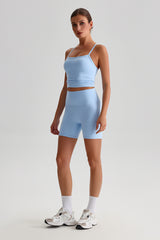 Women High-Waisted Peach Booty Yoga Set: Seamless Crotch Shorts + Y-Back Sports Bra