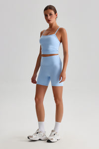 Women High-Waisted Peach Booty Yoga Set: Seamless Crotch Shorts + Y-Back Sports Bra