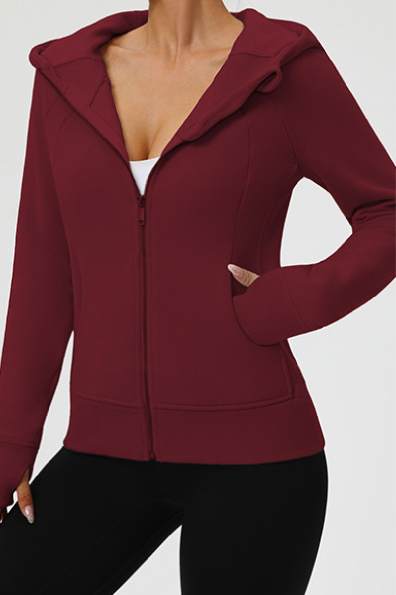 Women's hight strech full-zip hooded sports jacket.