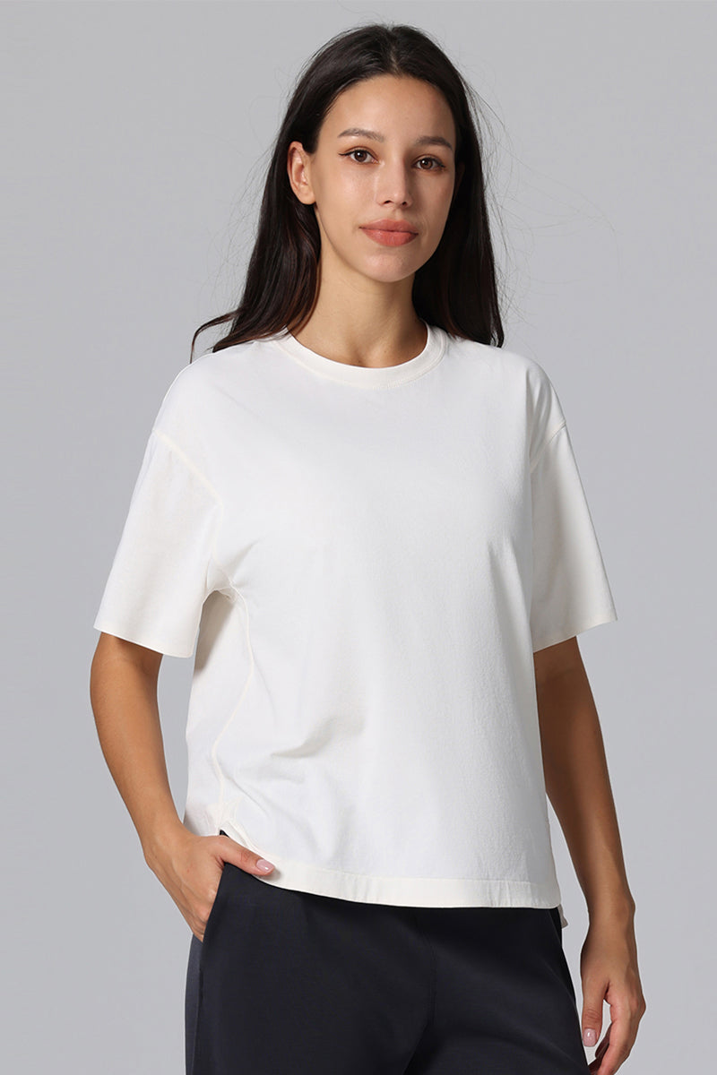 Round Neck Thin Side Slit Women'S T-Shirt