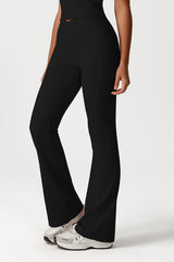 Women Cross Waist Flared Yoga Pants with Side Pocket