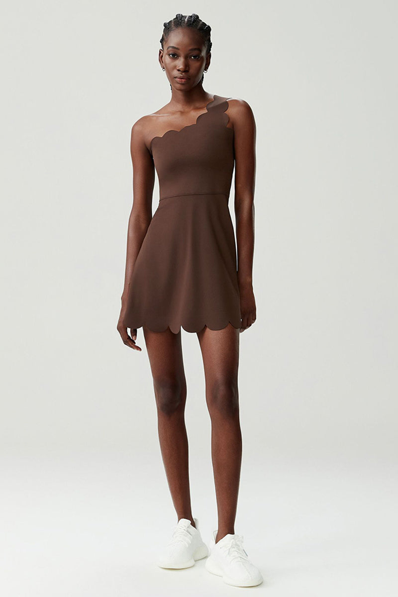 Women Single-Shoulder Wave-Hem Tennis Dress