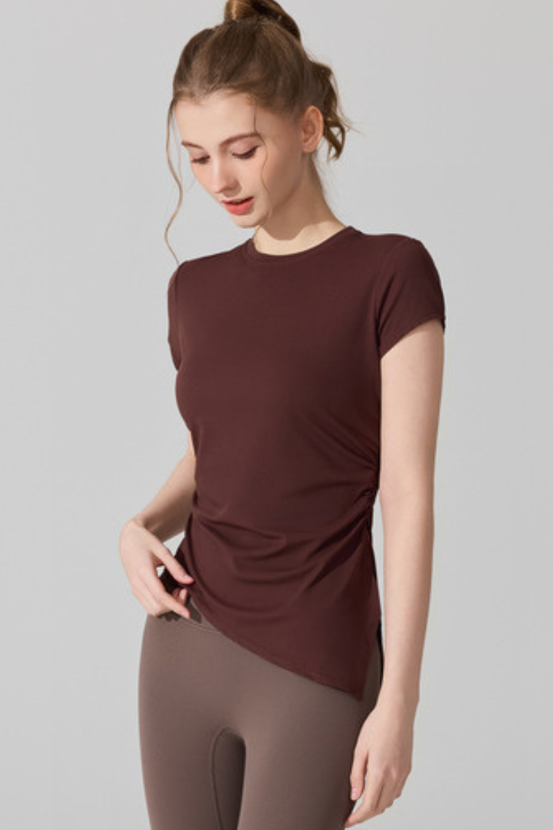 Women's Summer Side Ruched Asymmetrical Hem Sports T-Shirt