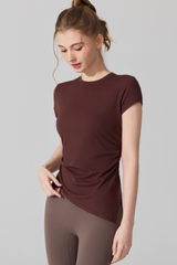 Women's Summer Side Ruched Asymmetrical Hem Sports T-Shirt